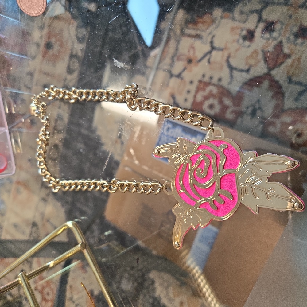 Betsey Johnson Etch' Rose Over-Sized Pendant Necklace